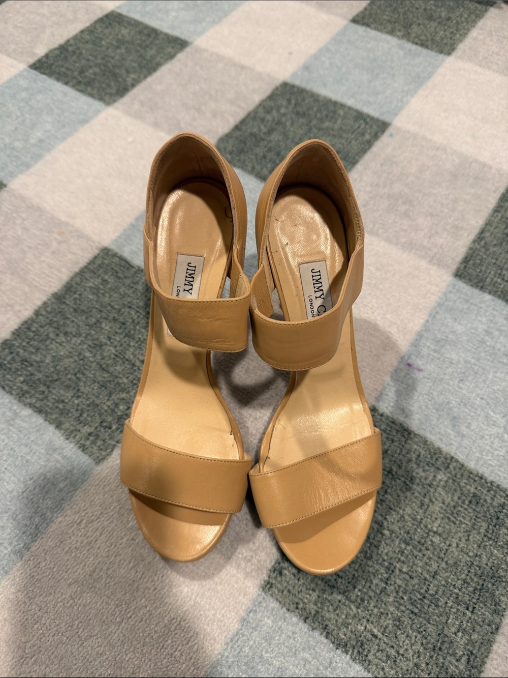 Jimmy Choo Tan Leather Block-Heel Sandals
